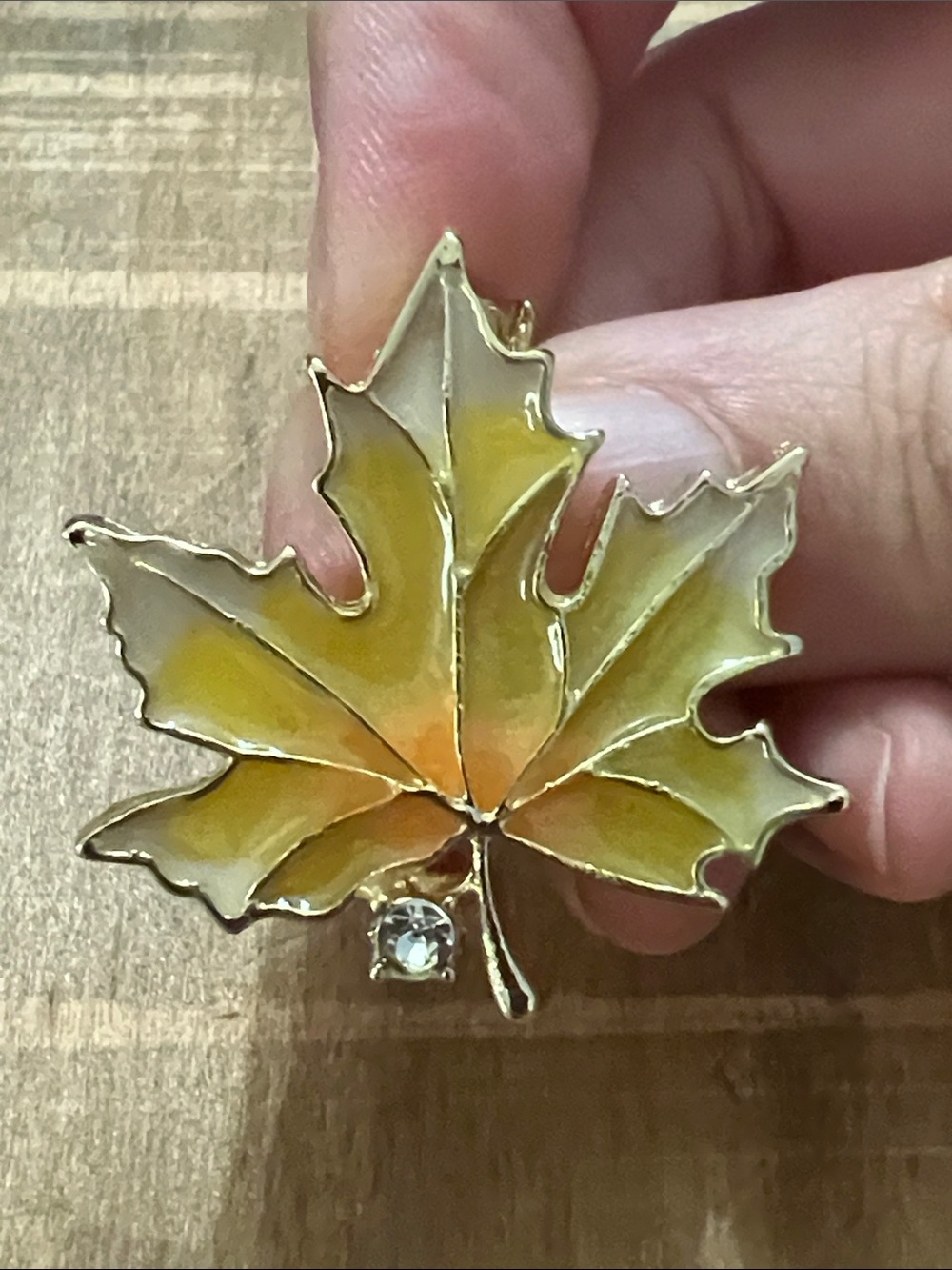 3/$18 Gold-Tone Yellow Maple Leaf Brooch with Crystal Accent Lot 1007